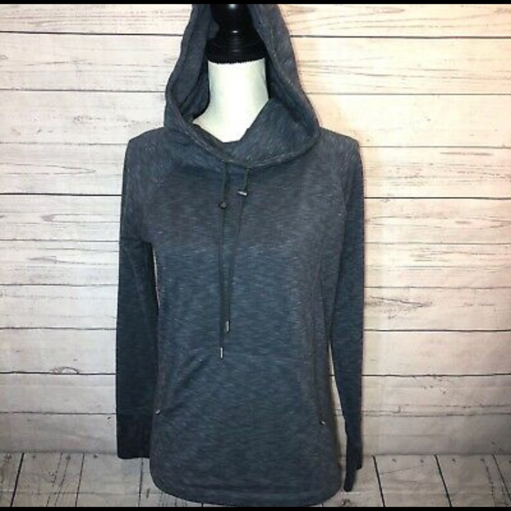 Athleta heather blue studio cowl-necked hoodie